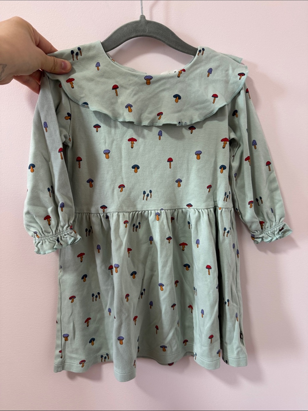 Oeuf Mint Green Mushroom Print Dress